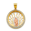 14K Yellow White Rose Gold CZ Guadalupe Pendant