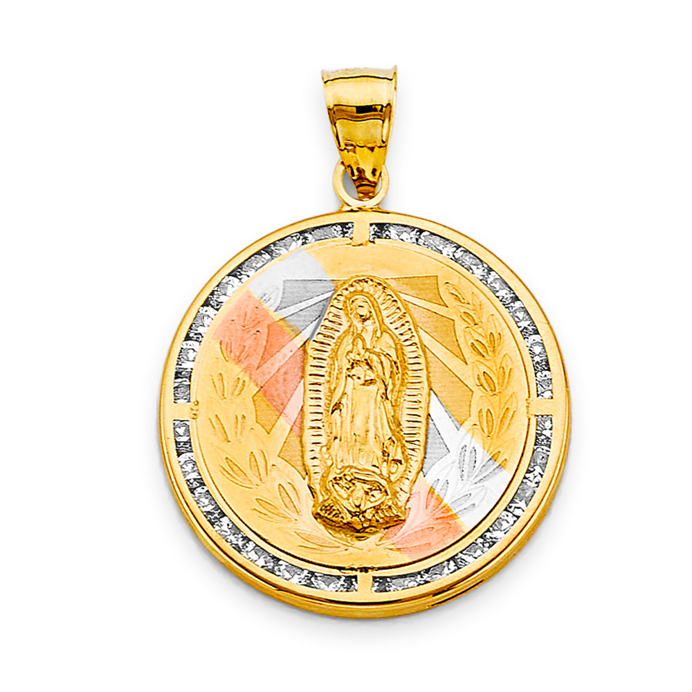 14K Yellow White Rose Gold CZ Guadalupe Pendant