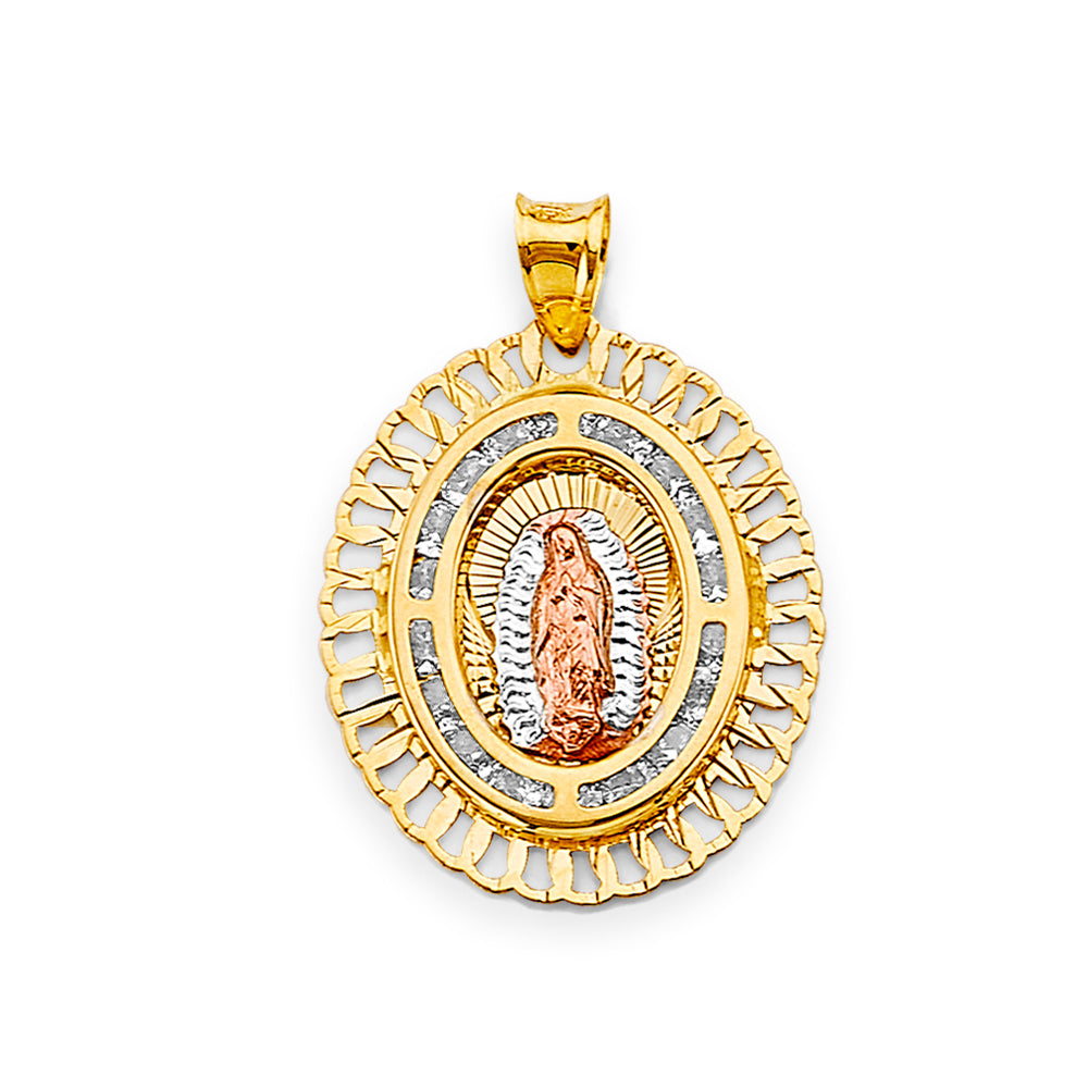 14K Yellow White Rose Gold CZ Guadalupe Pendant