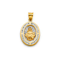 14K Two Tone Gold CZ Oval Santo Nino De Atocha Pendant