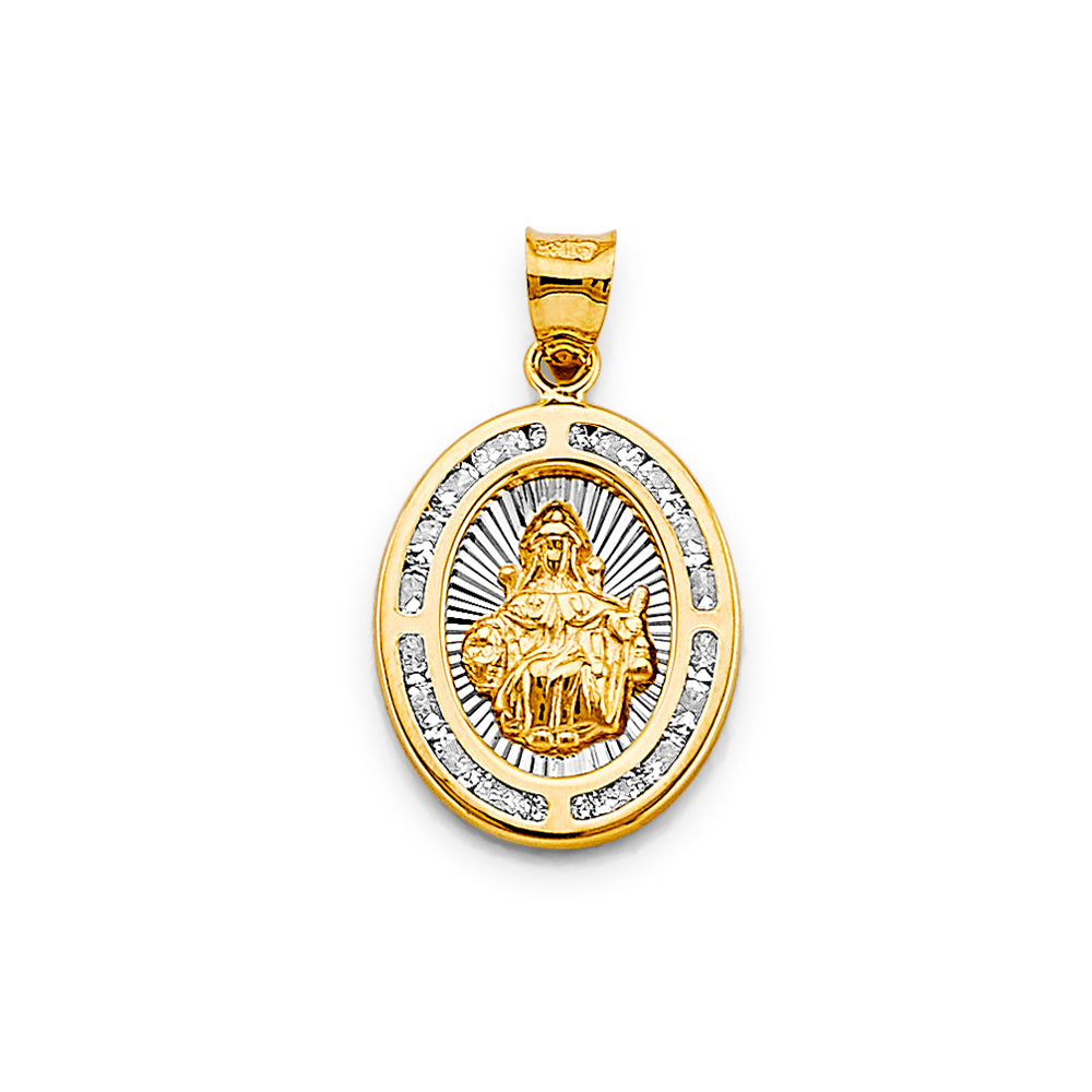 14K Two Tone Gold CZ Oval Santo Nino De Atocha Pendant