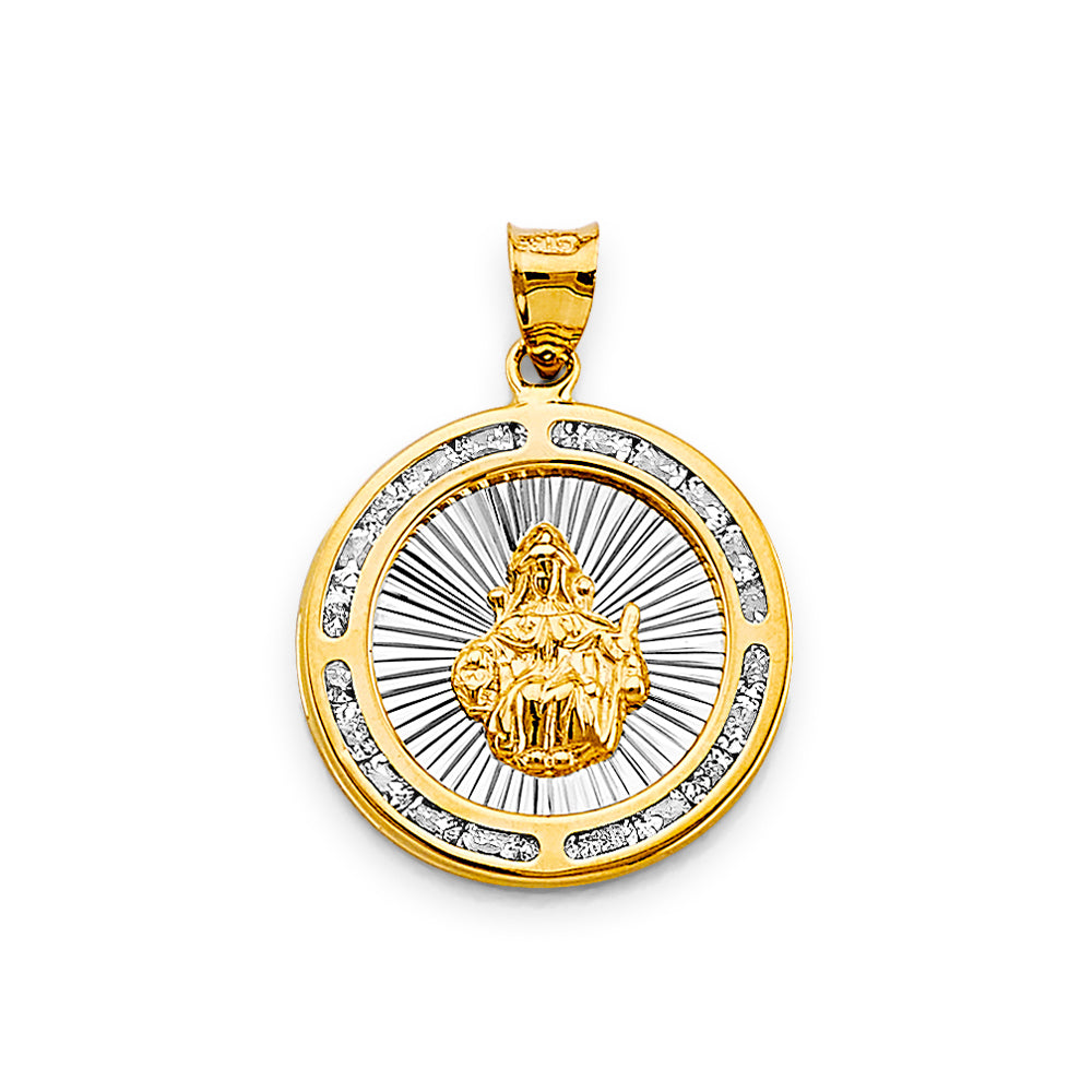 14K Two Tone Gold CZ Rnd Santo Nino De Atocha Pendant