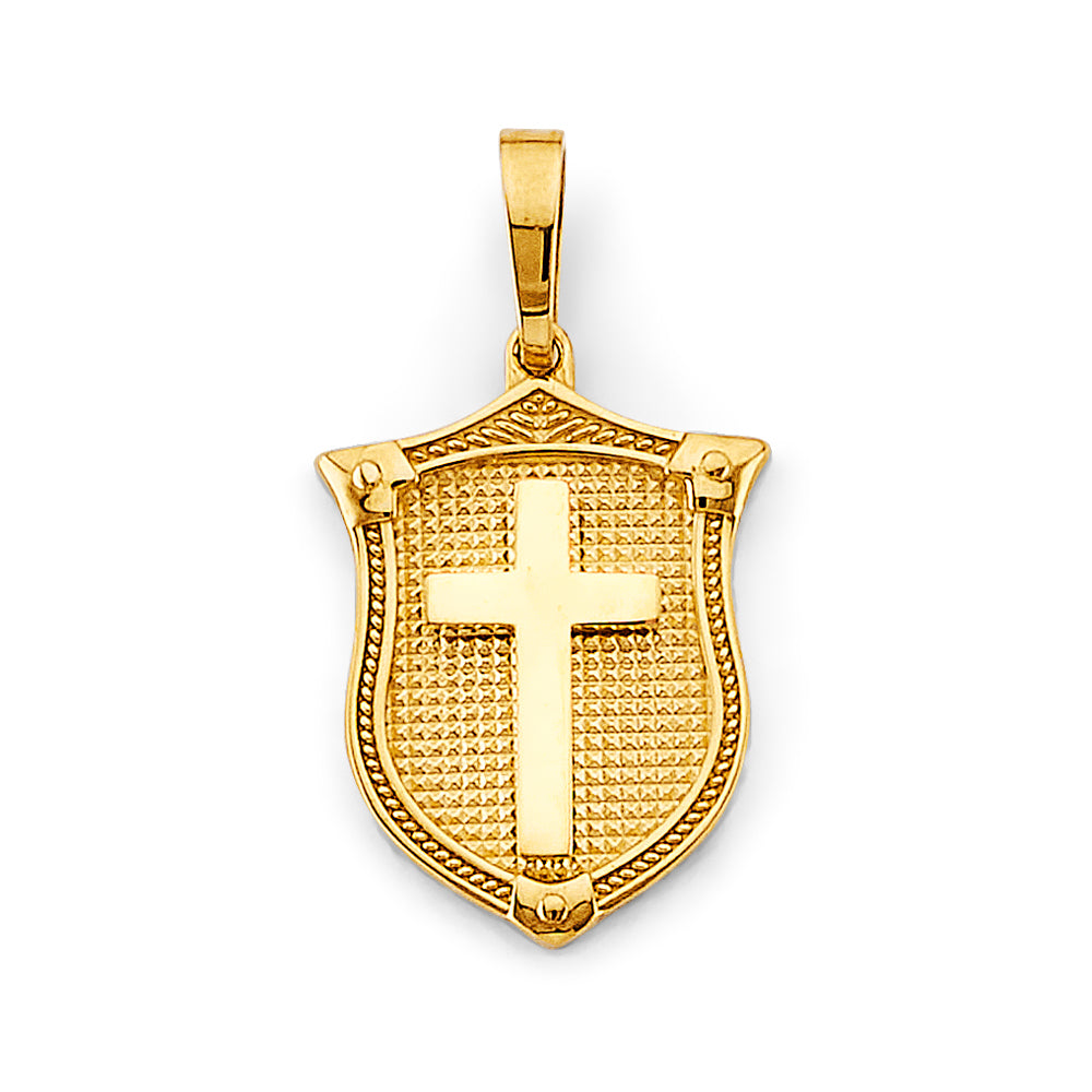 14K Yellow Gold Shield W/ Cross Pendant
