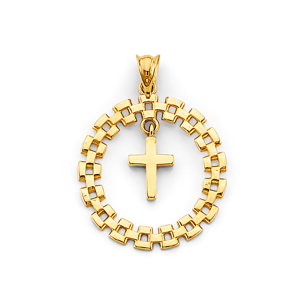 14K Yellow Gold Round Link W/ Cross Pendant