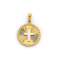14K Yellow Gold Round Frame W/ Cross Pendant
