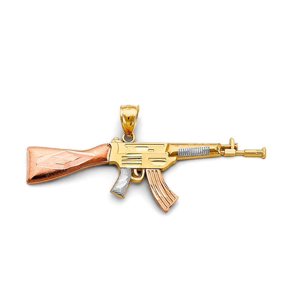 14K Yellow White Rose Gold Rifle Gun Pendant