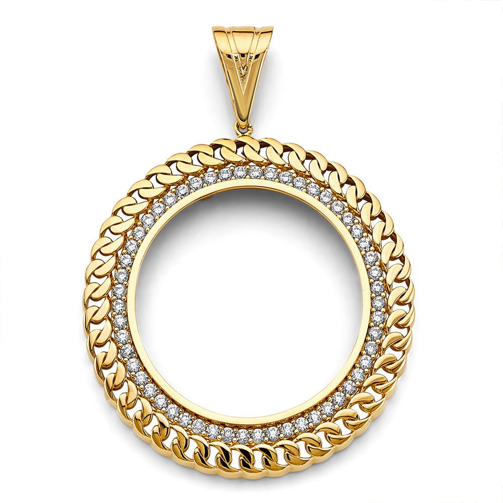 14K Yellow Gold CZ Link Coin Frame (50 Pesos)