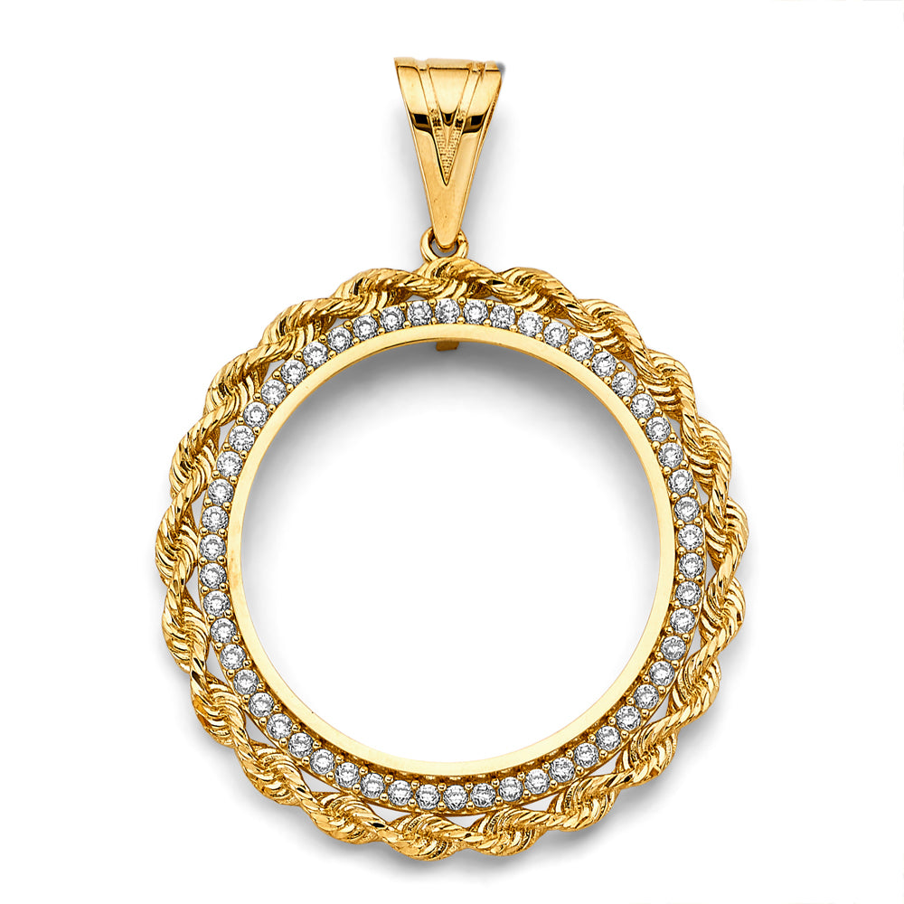 14K Yellow Gold CZ Rope Coin Frame (50 Pesos)