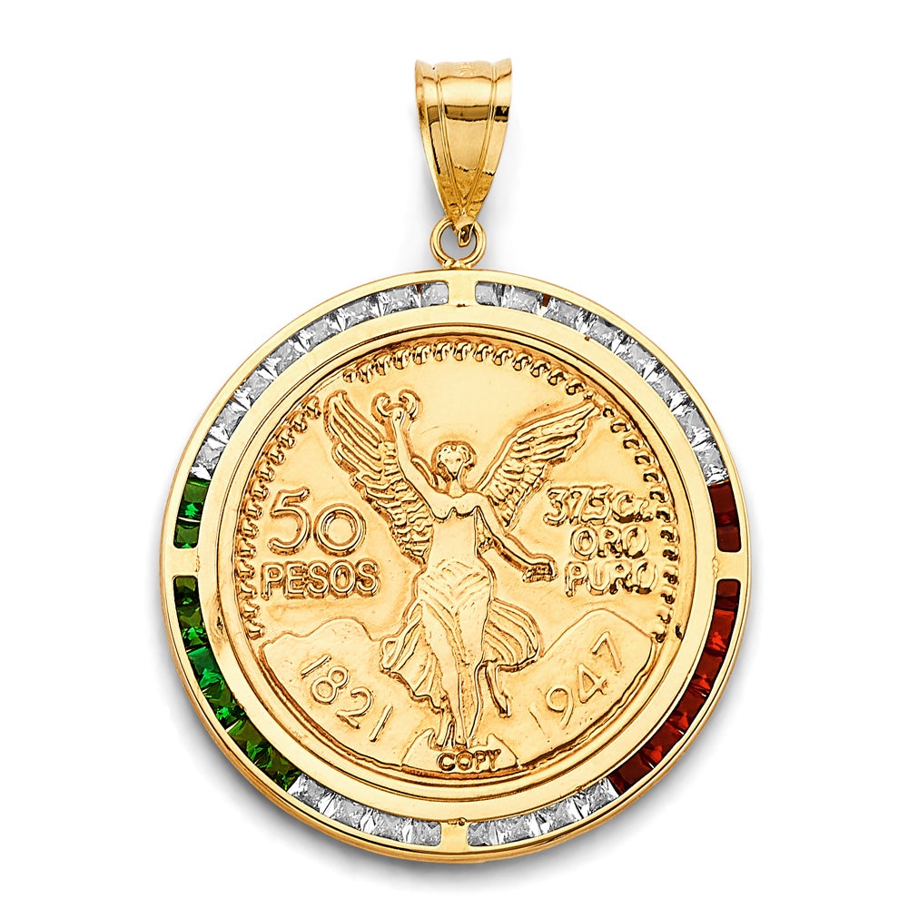 14K Yellow Gold CZ Frame W/ Coin (50 Pesos)