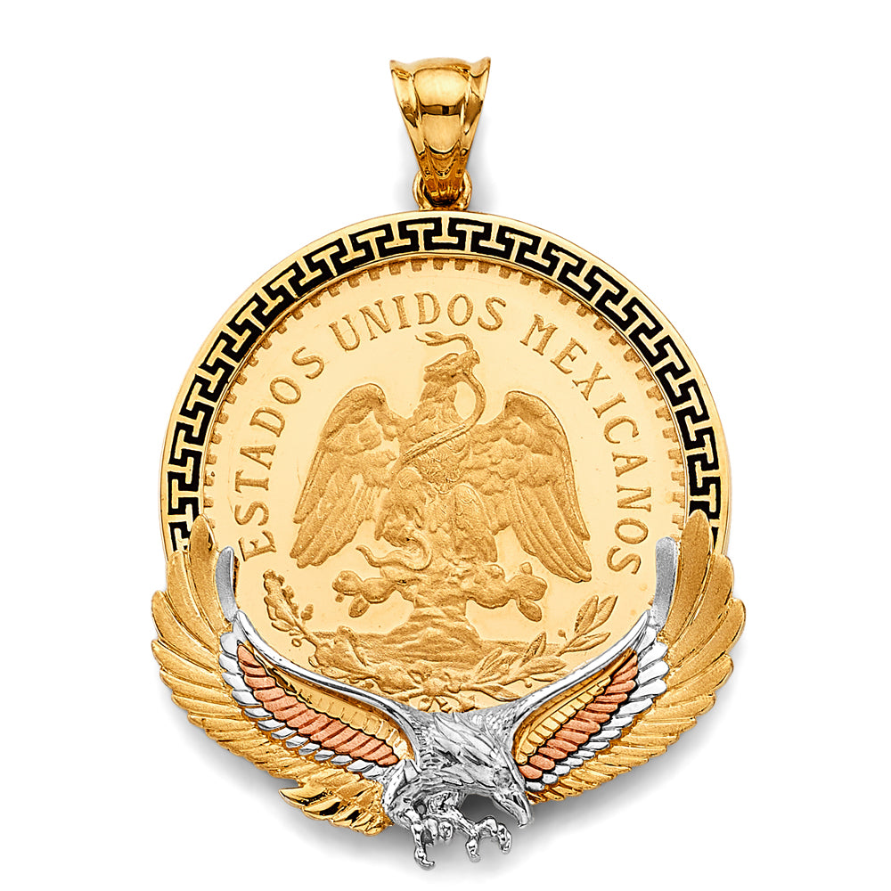 14K Yellow White Rose Gold Eagle Frame W/ Coin (50 Pesos)