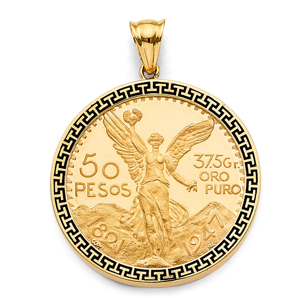 14K Yellow Gold Greek Frame W/ Coin (50 Pesos)