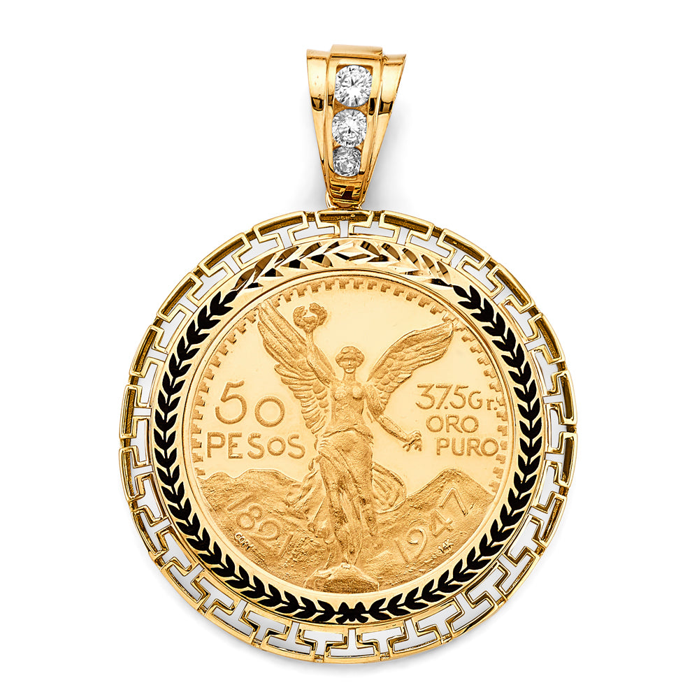 14K Yellow Gold Greek Frame W/ Coin (50 Pesos)