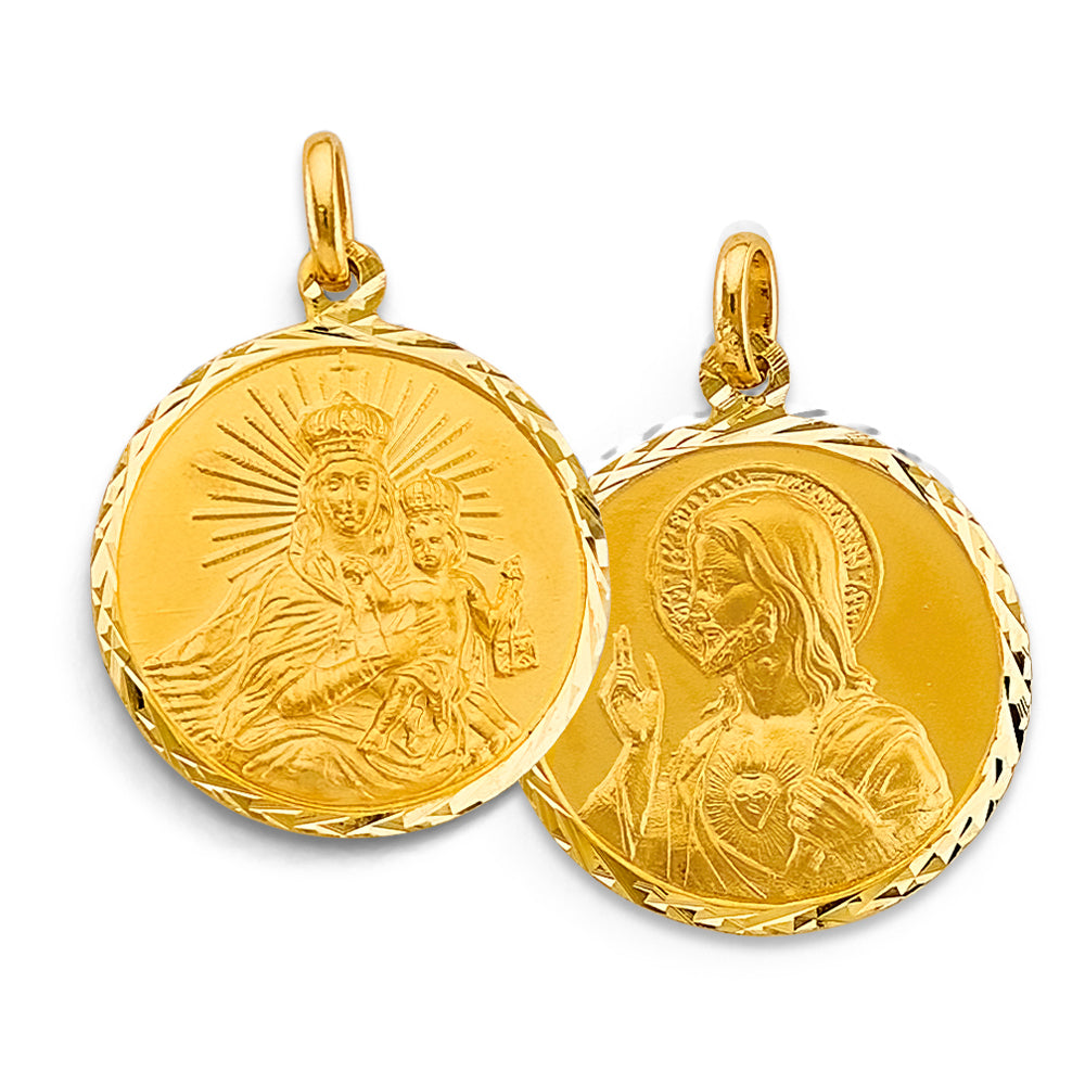 14K Yellow Gold Virgen Del Carmen/Sacred Heart Pendant