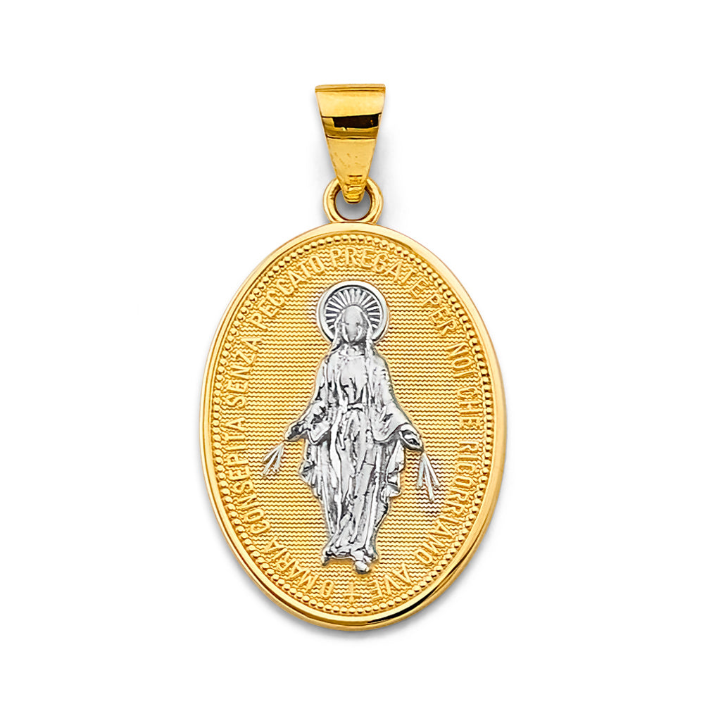 14K Two Tone Gold Virgin Mary Medal