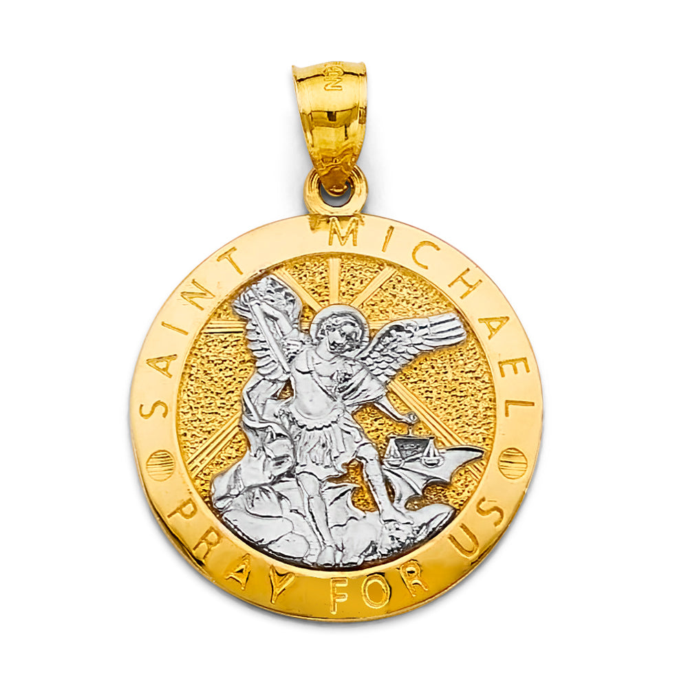 14K Two Tone Gold Saint Michael Medal