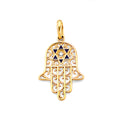 14K Yellow Gold Enamel Hamsa Hand Pendant