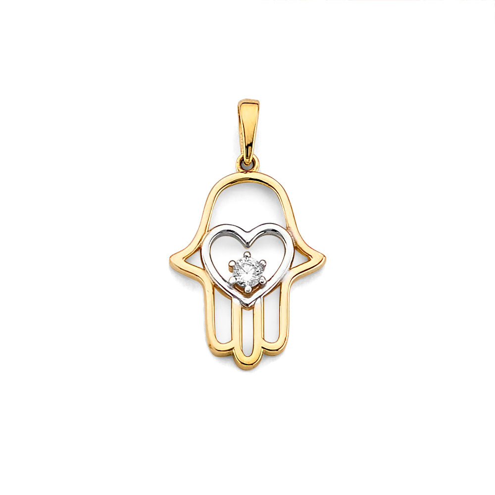 14K Two Tone Gold Hamsa Hand Pendant