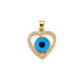 14K Two Tone Gold Heart Evil Eye Pendant