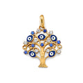 14K Yellow Gold Tree Of Life & Evil Eye Pendant