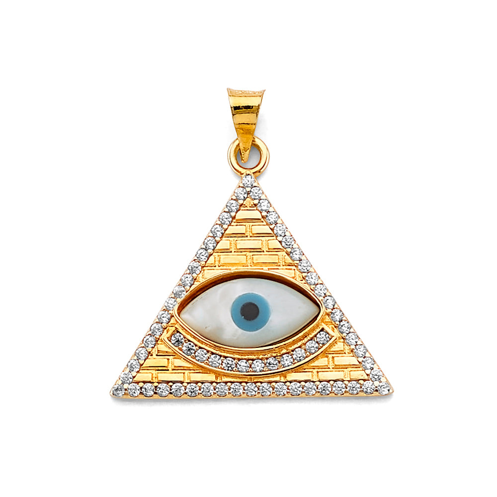 14K Two Tone Gold Evil Eye Pendant