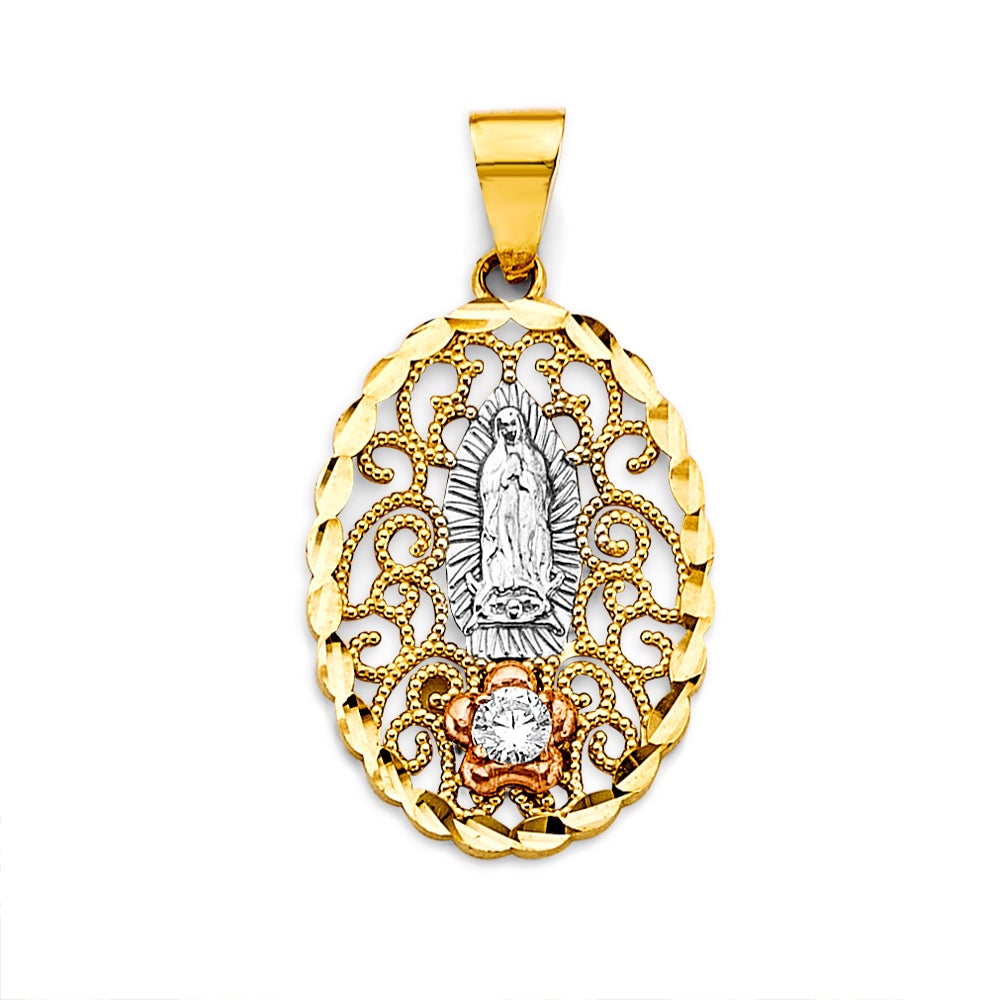 14K Yellow White Rose Gold CZ Guadalupe Pendant
