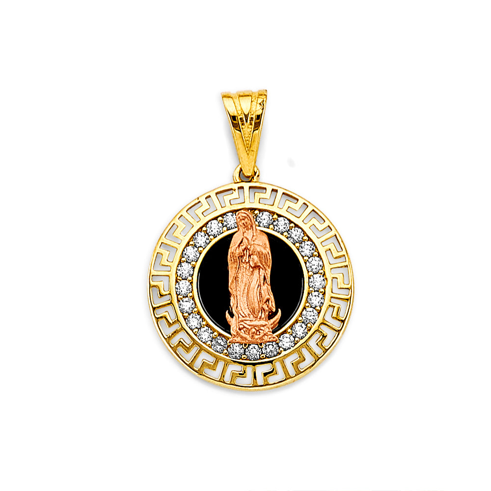 14K Two Tone Gold CZ Onyx Guadalupe Pend