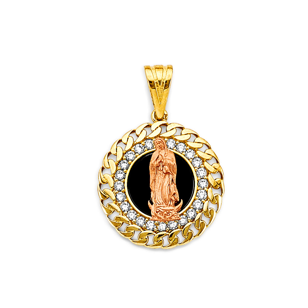 14K Two Tone Gold CZ Onyx Guadalupe Pend