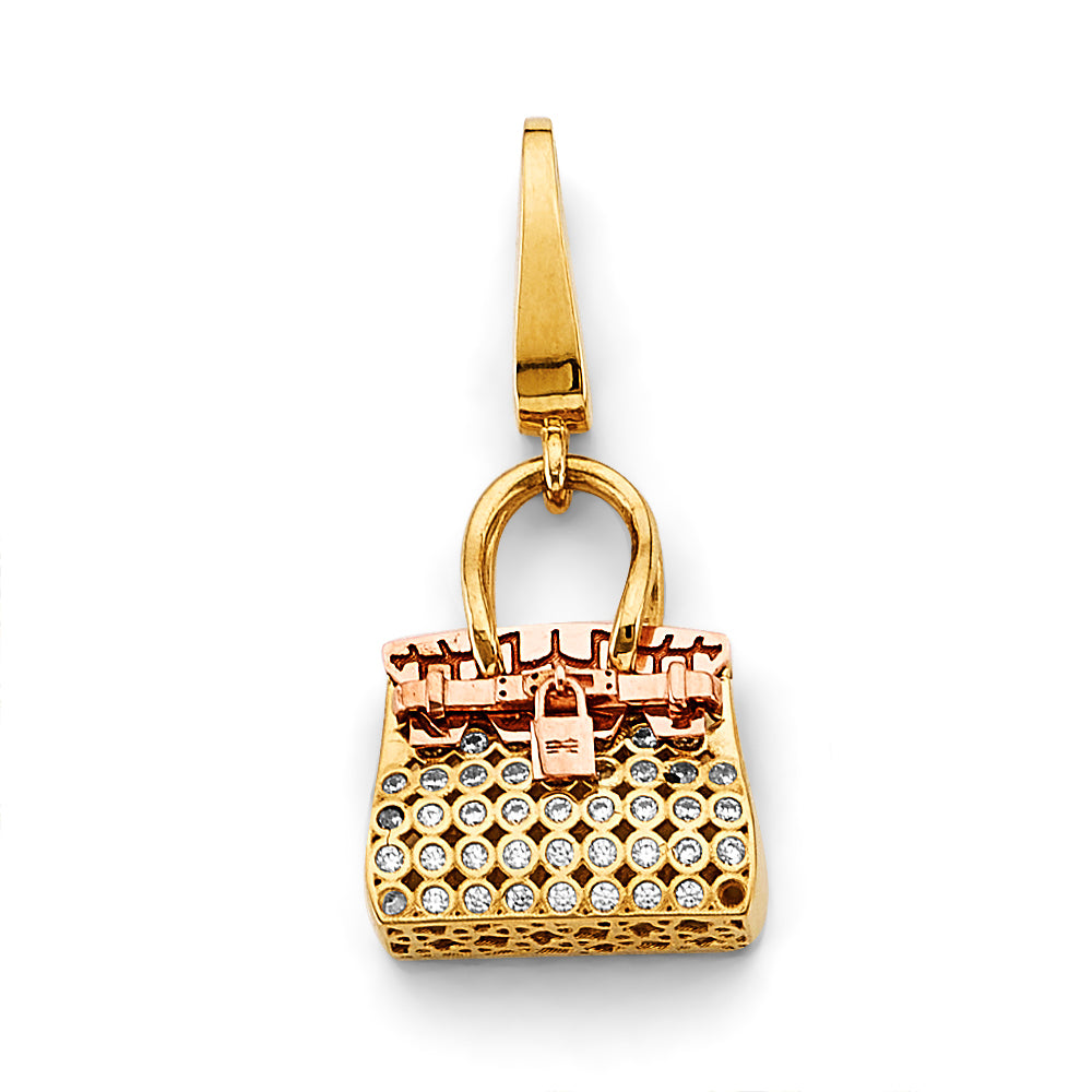 14K Yellow White Rose Gold CZ Purse Clip Charm