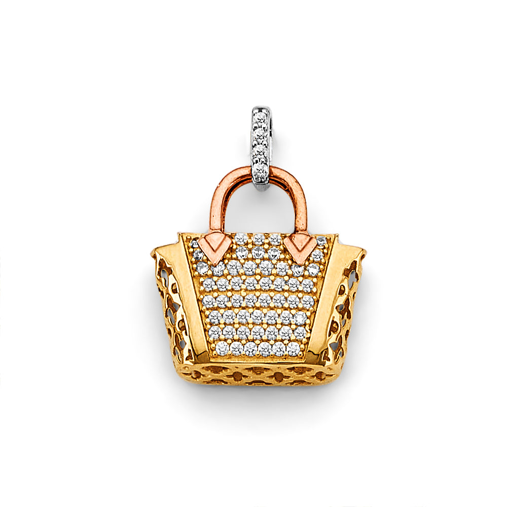 14K Yellow White Rose Gold CZ Purse Charm