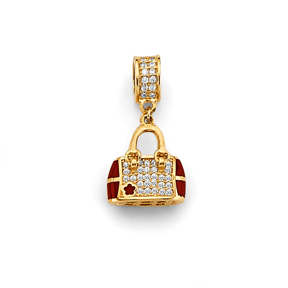 14K Yellow Gold CZ Purse Charm