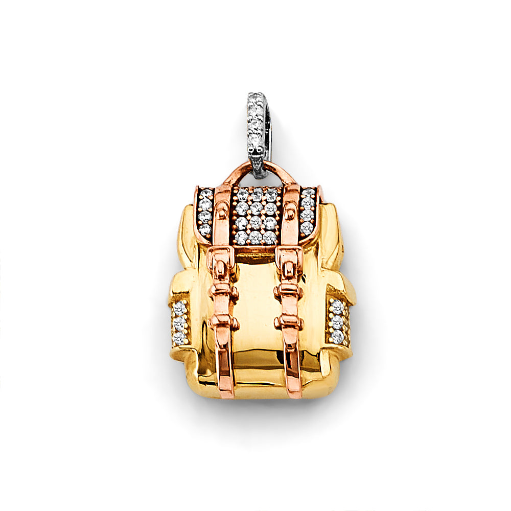 14K Yellow White Rose Gold CZ Bag Charm