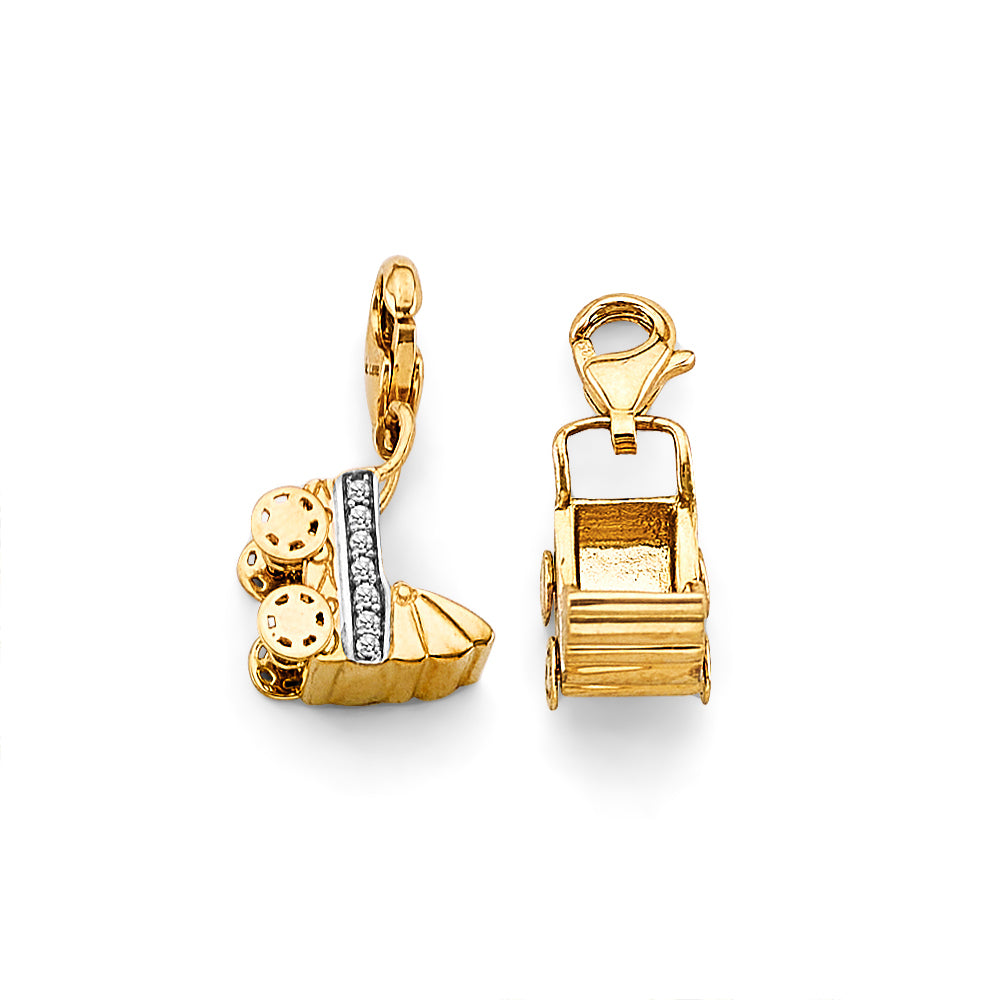 14K Two Tone Gold Baby Carriage Charm