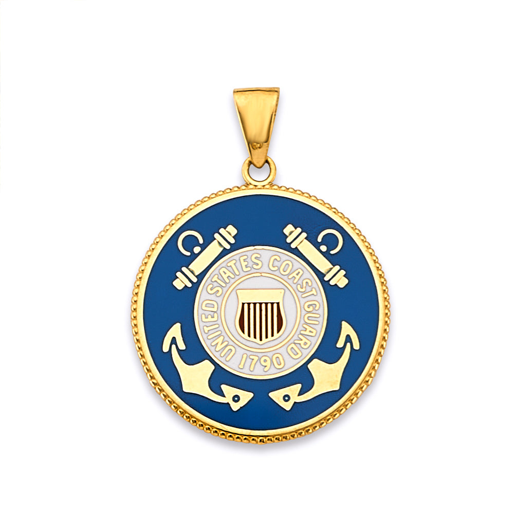 14K Yellow Gold Us Coast Guard Double Sided Pendant
