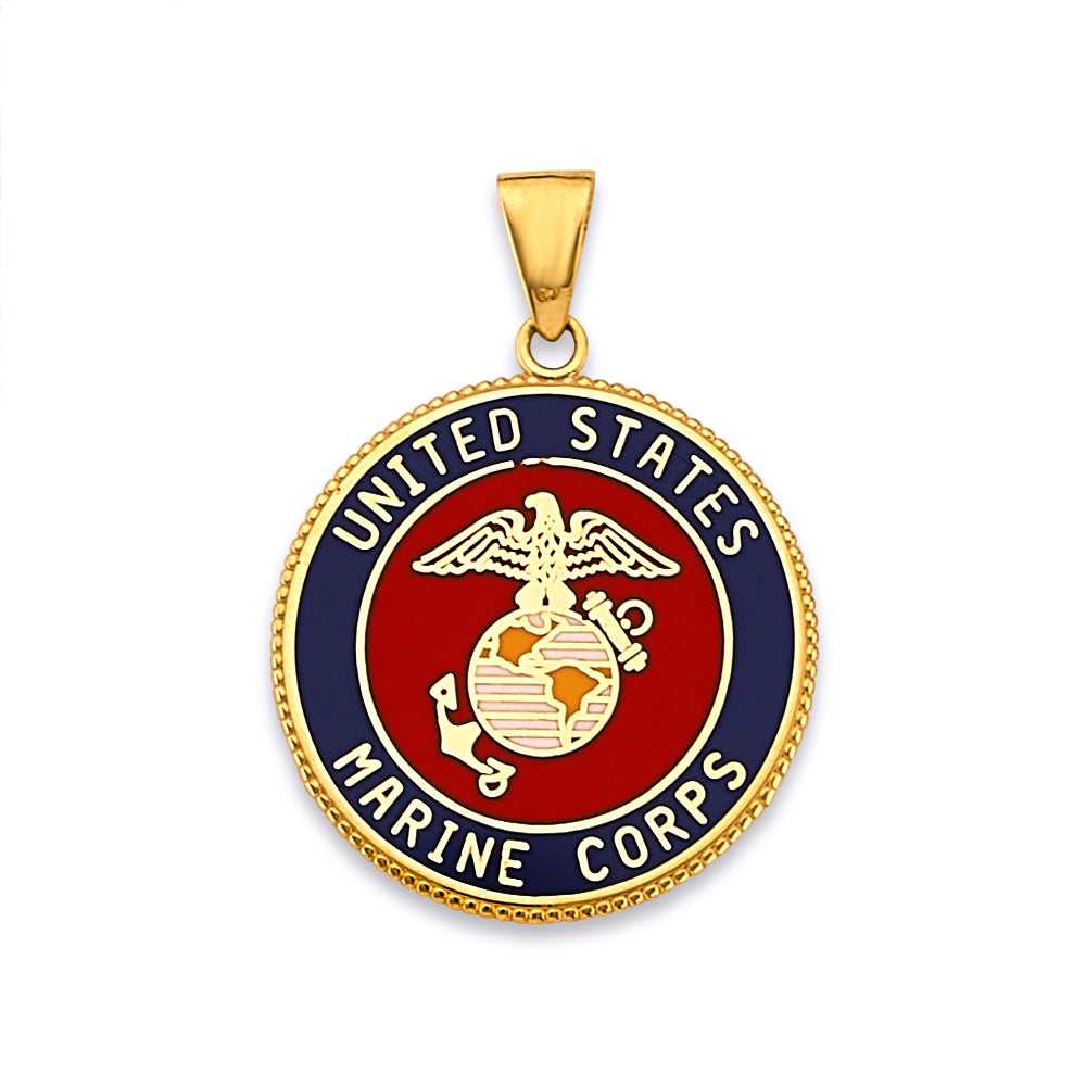14K Yellow Gold Us Marine Double Sided Pendant
