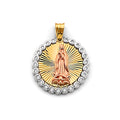 14K Yellow White Rose Gold CZ Guadalupe Medal Pendant