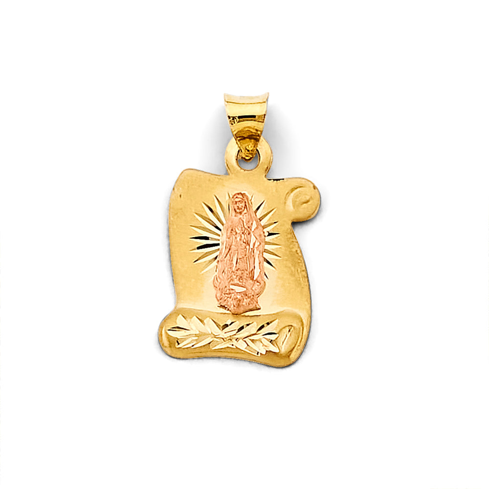 14K Two Tone Gold Stamp Guadalupe Pendant