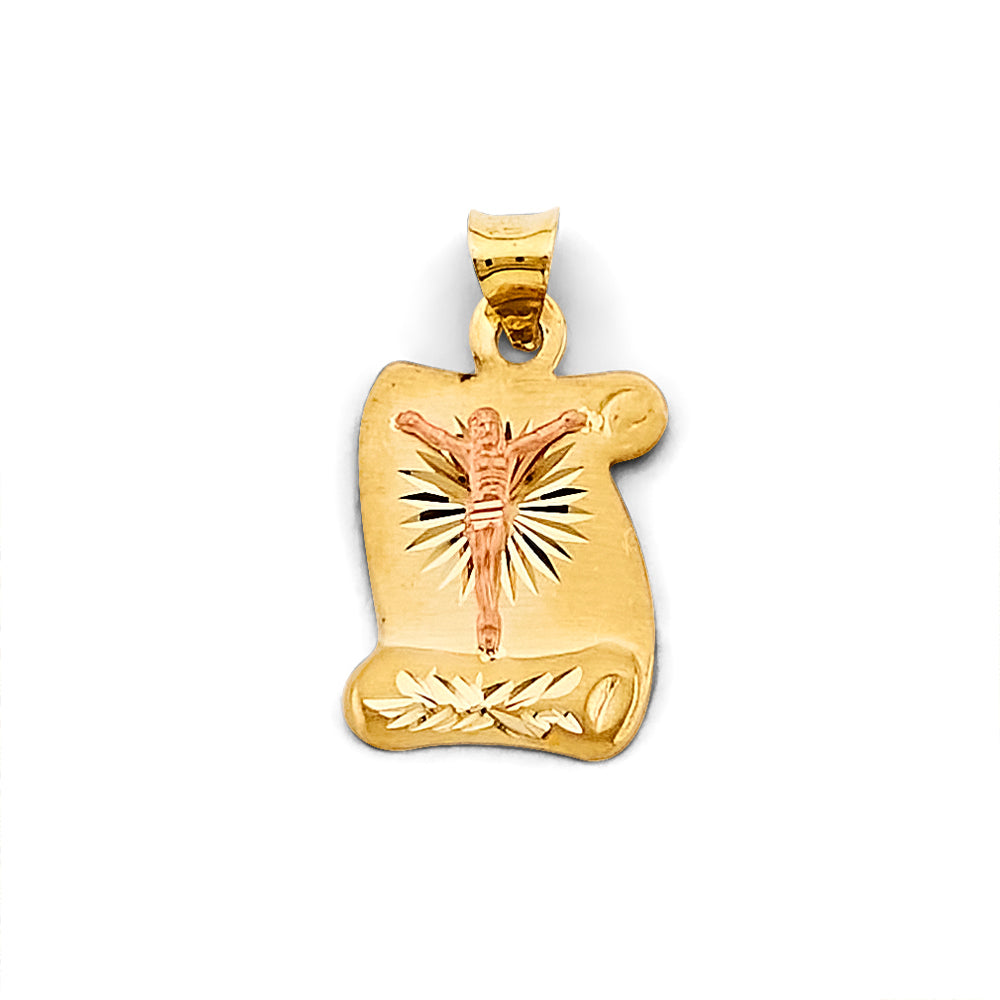 14K Two Tone Gold Stamp Jesus Christ Pendant
