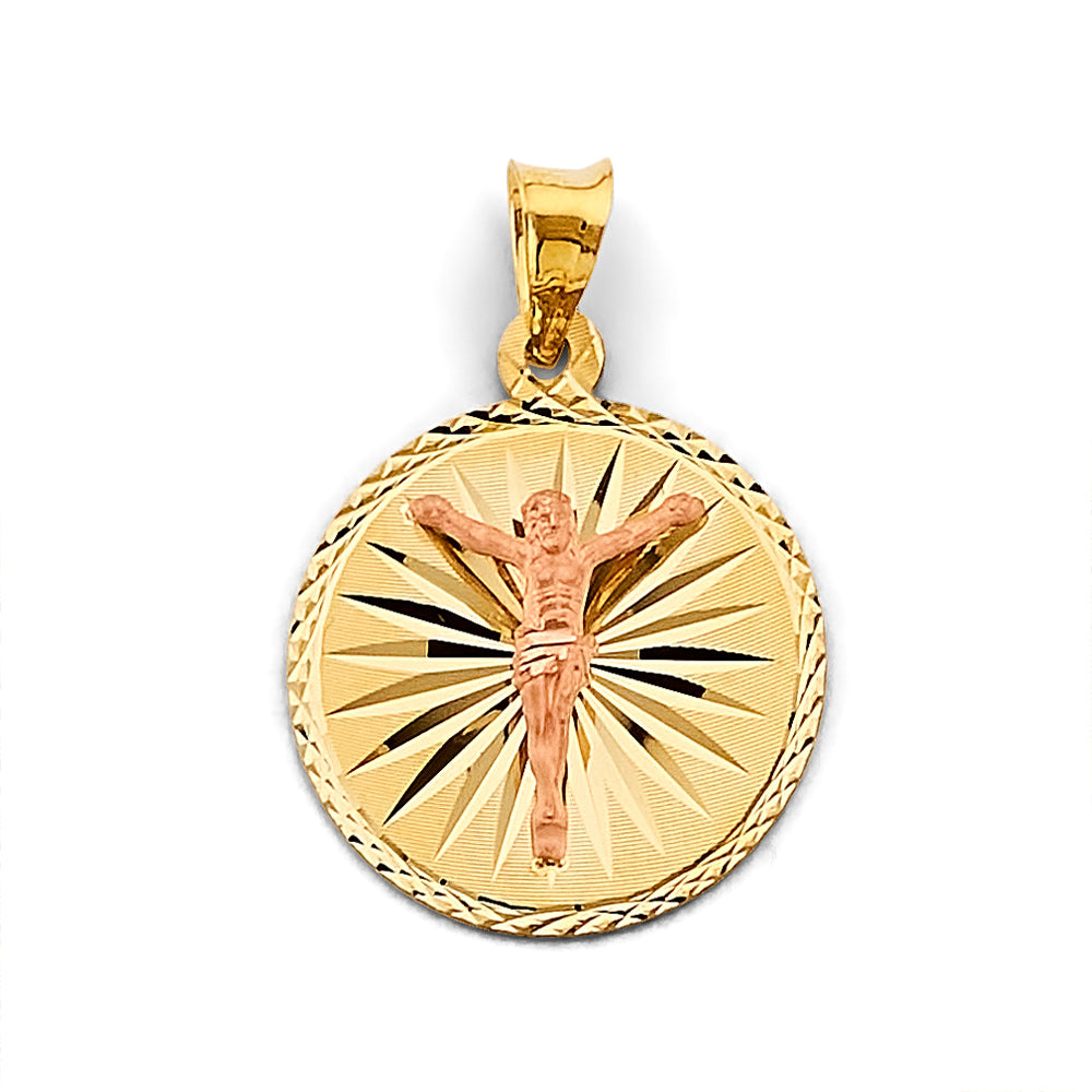 14K Two Tone Gold Stamp Jesus Christ Pendant