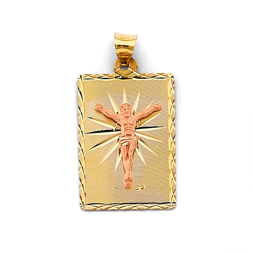 14K Two Tone Gold Stamp Jesus Christ Pendant