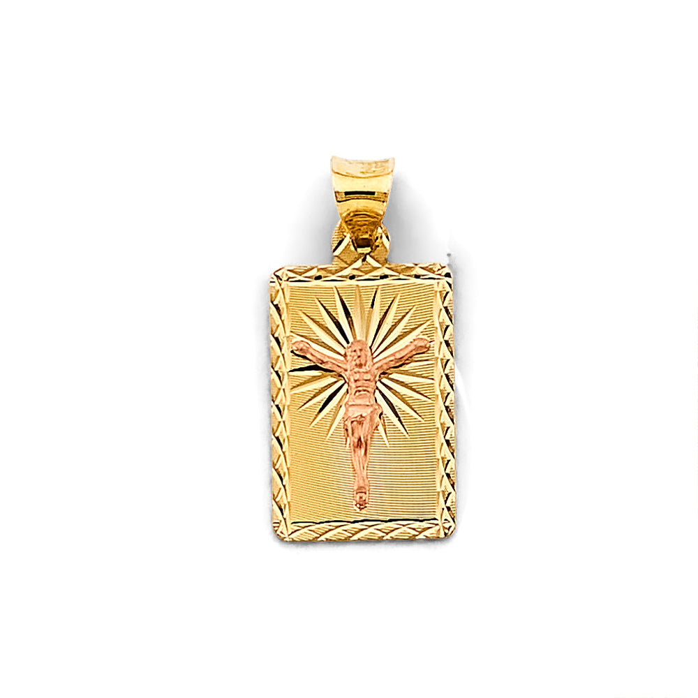 14K Two Tone Gold Stamp Jesus Christ Pendant