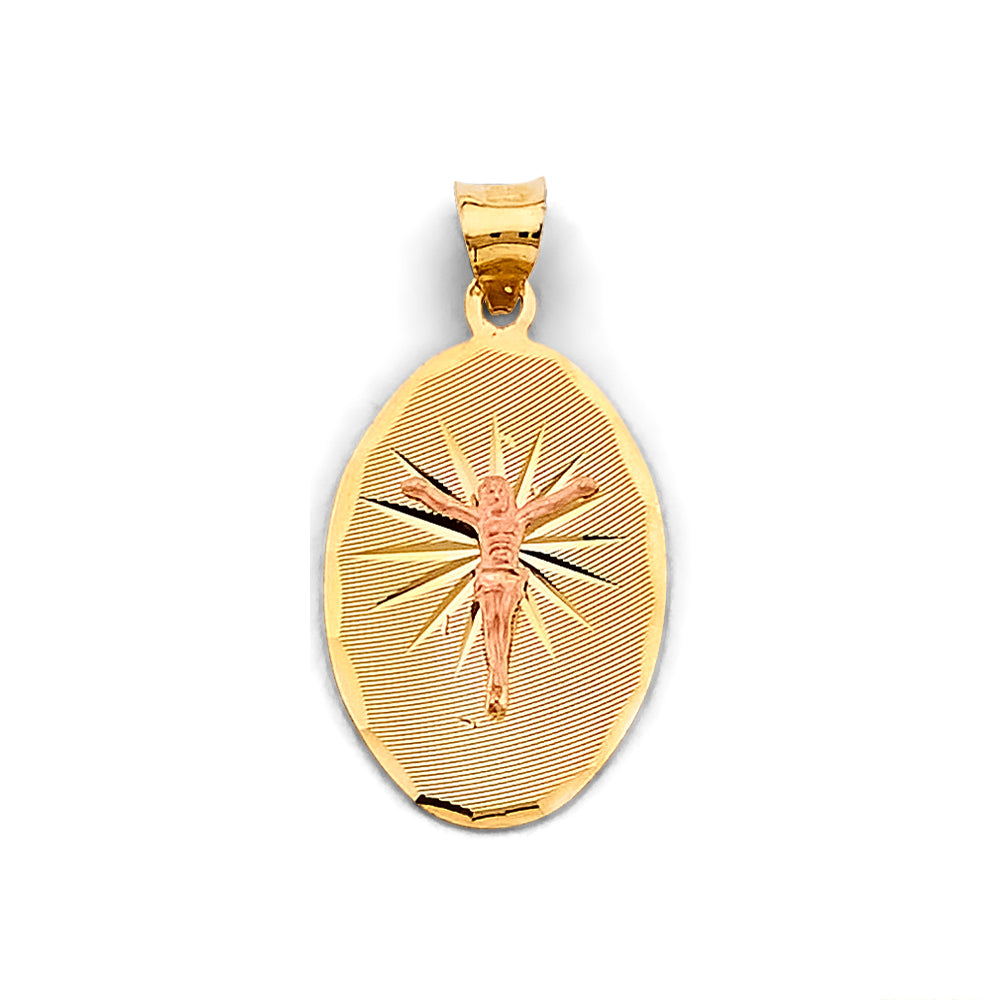 14K Two Tone Gold Stamp Jesus Christ Pendant