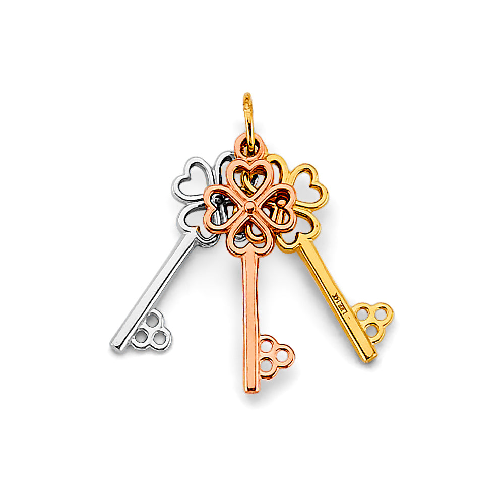 14K Yellow White Rose Gold Key Pendant