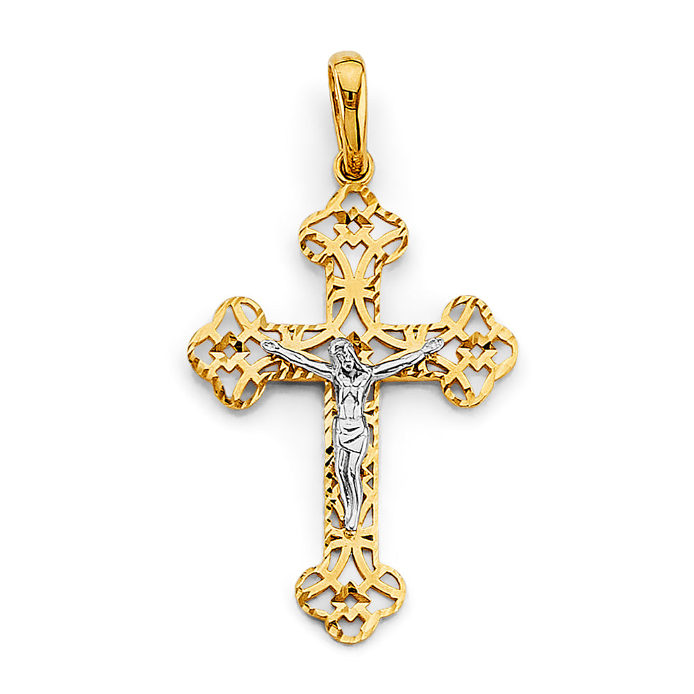 14K Two Tone Gold Crucifix Cross Pendant