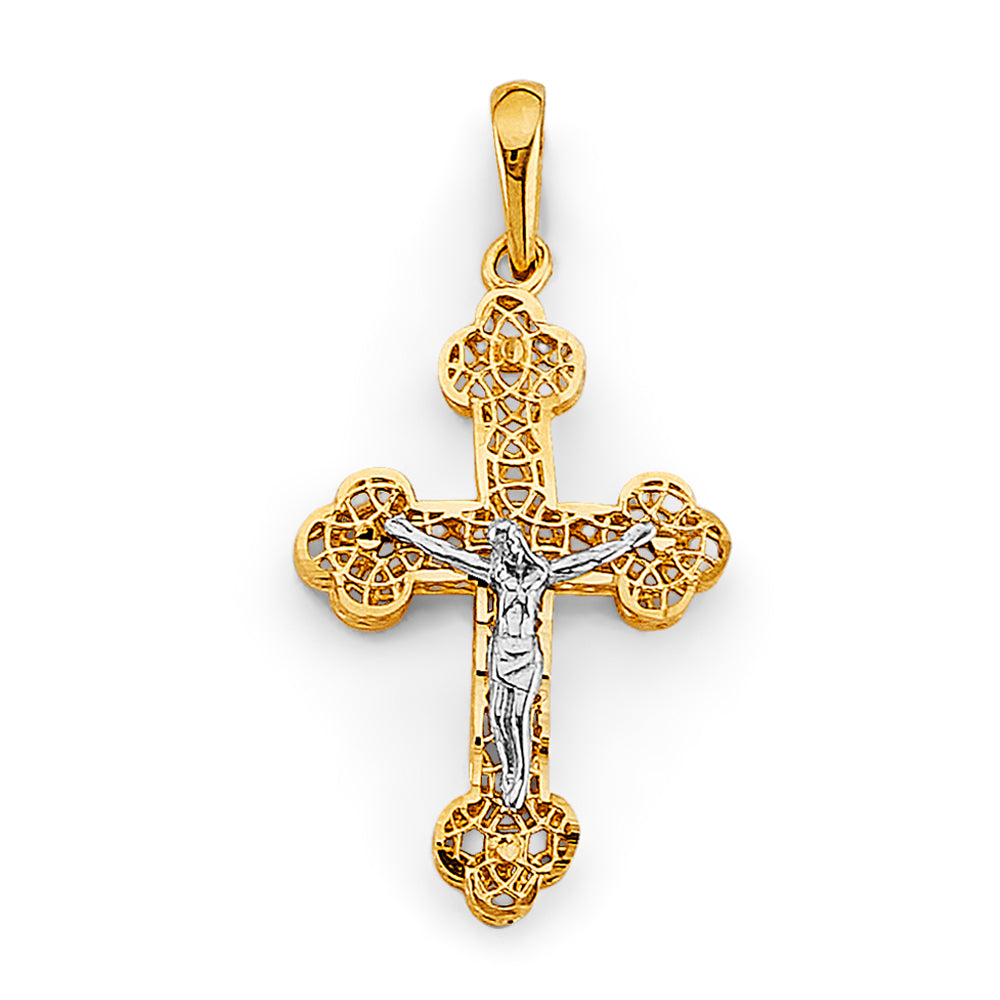 14K Two Tone Gold Crucifix Cross Pendant