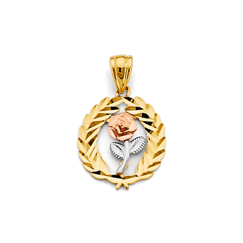 14K Yellow White Rose Gold Flower Pendant