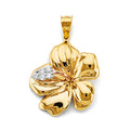 14K Yellow White Rose Gold Hibiscus Flower Pendant