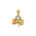 14K Yellow White Rose Gold Heart Clover Pendant