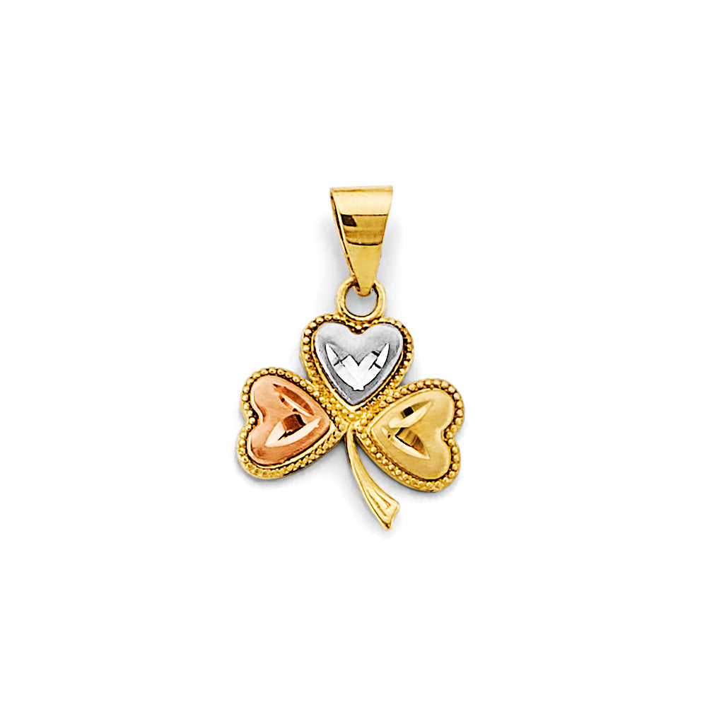 14K Yellow White Rose Gold Heart Clover Pendant
