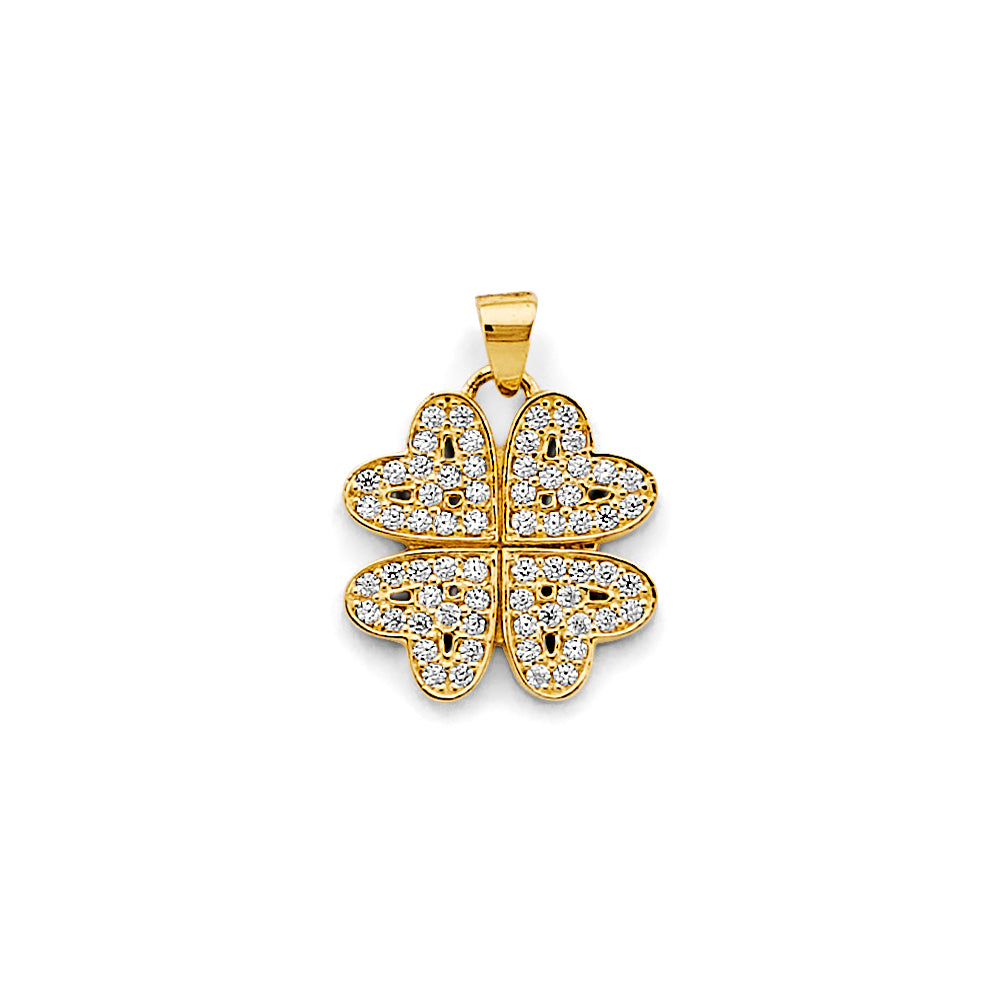 14K Yellow Gold CZ Clover Pendant