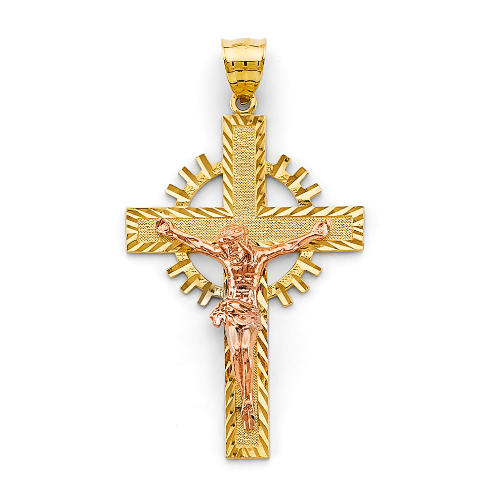 14K Two Tone Gold Crucifix Cross Pendant